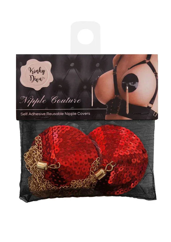 Sequin Nipple Covers w Chain by Kinky Diva - Happytoys Sexshop: online sex shop for Feeling Happy & Easy 😊 - Discreet geleverd