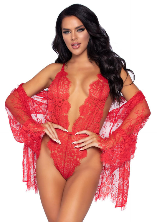 Bestel: Teddy with Cheeky Thong and Lace Robe by Leg Avenue - bij Happytoys: de erotische sex webshop | liever Happy dan Easy ⭐⭐⭐⭐⭐