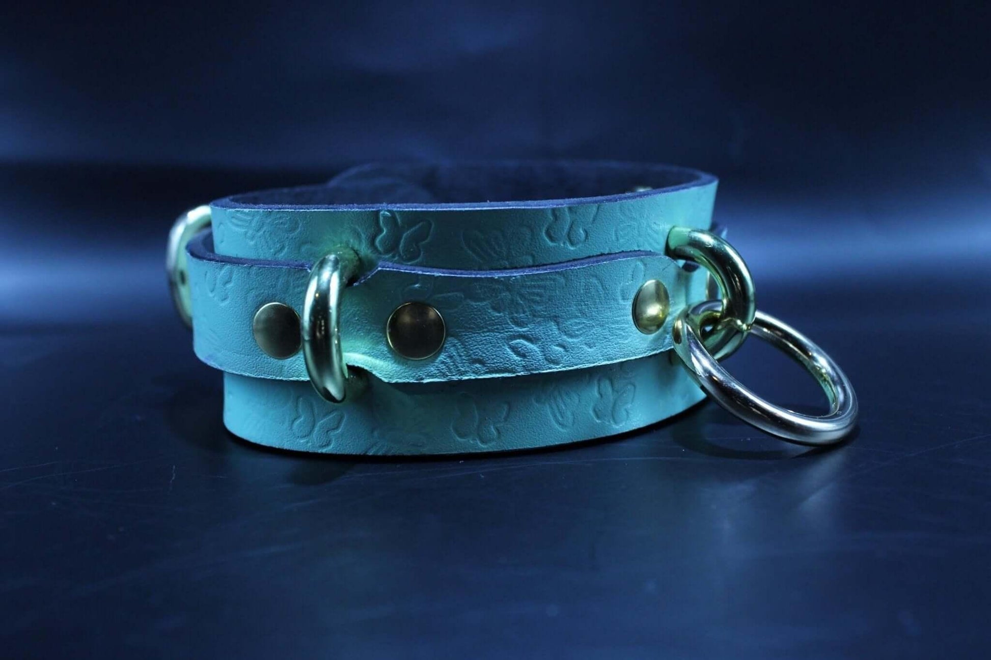 Mint Green Submissive Collar Butterfly Embossed Choker Collar - Happytoys Sexshop: online sex shop for Feeling Happy & Easy 😊 - Discreet geleverd